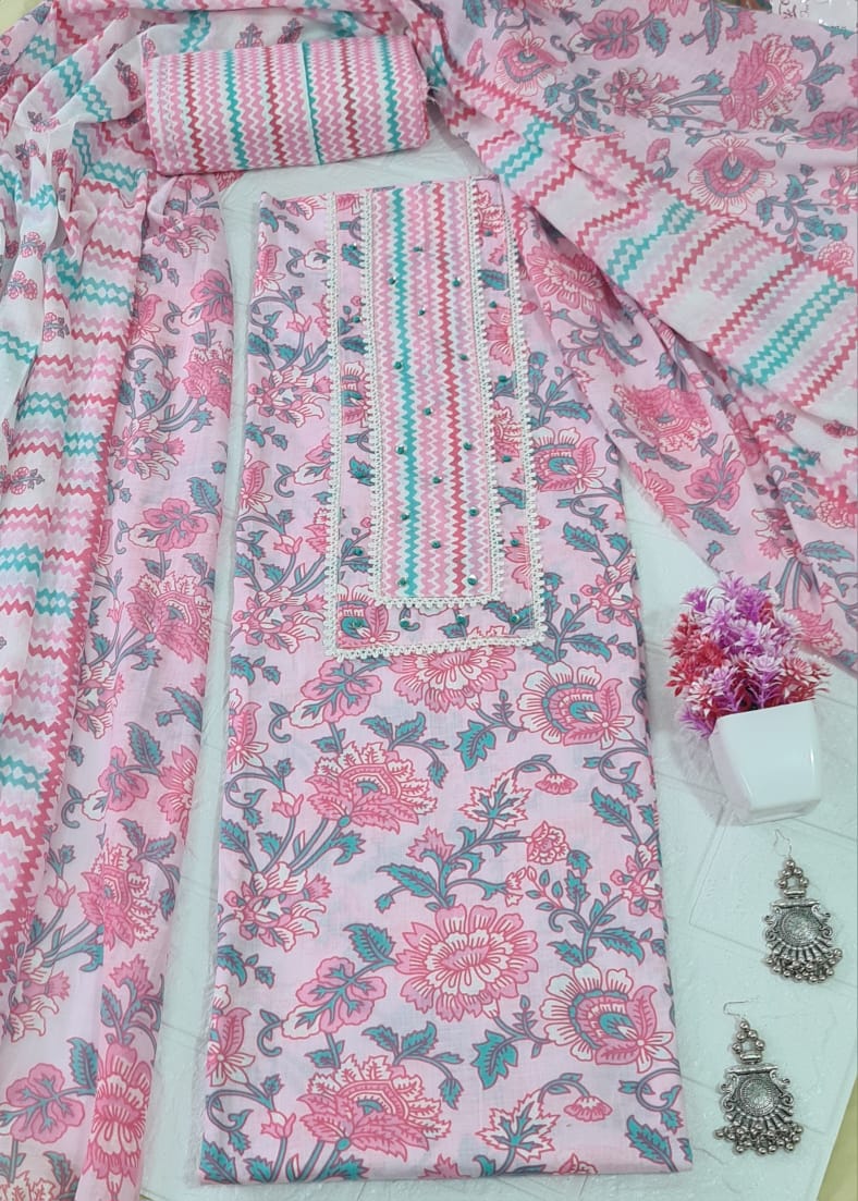 Modern Super Cotton Printed Unstiched Dress Material With Cotton Dupatta