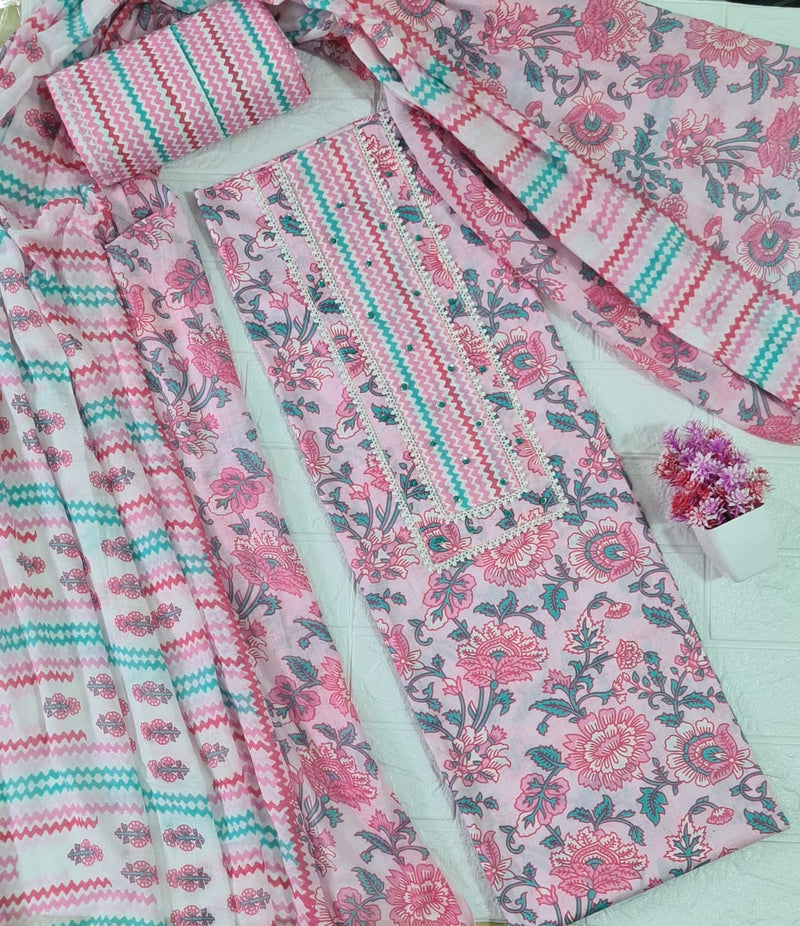 Modern Super Cotton Printed Unstiched Dress Material With Cotton Dupatta