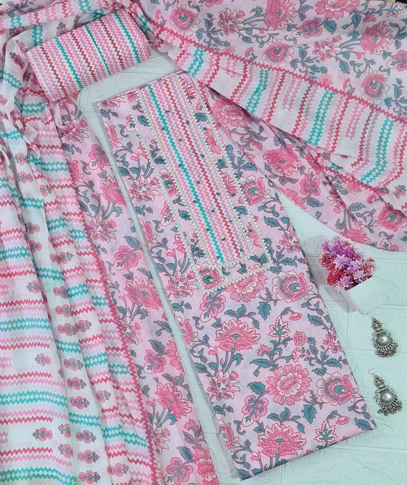 Modern Super Cotton Printed Unstiched Dress Material With Cotton Dupatta