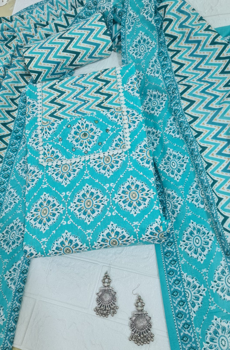Modern Super Cotton Printed Unstiched Dress Material With Cotton Dupatta