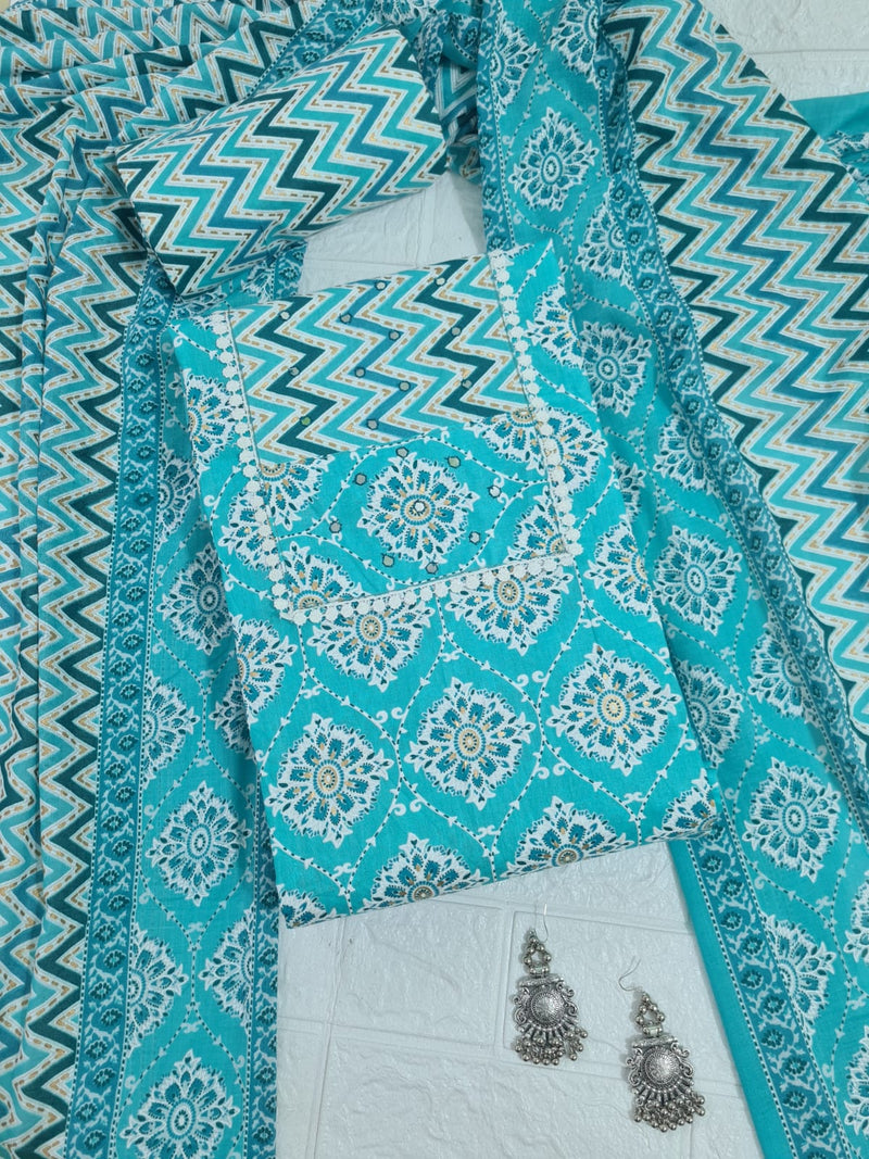 Modern Super Cotton Printed Unstiched Dress Material With Cotton Dupatta