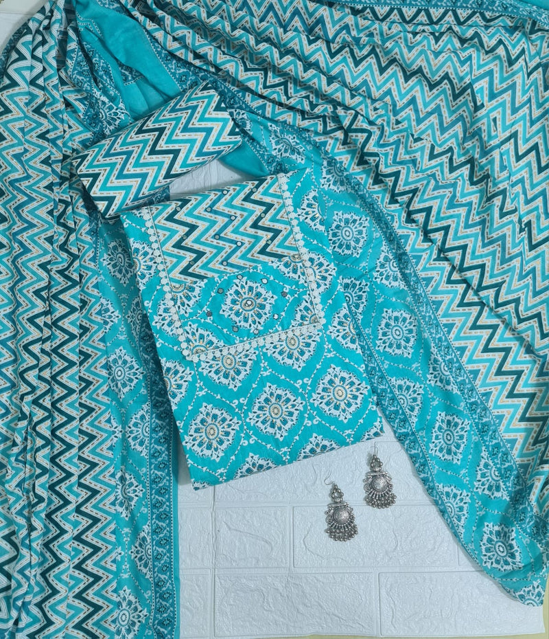 Modern Super Cotton Printed Unstiched Dress Material With Cotton Dupatta