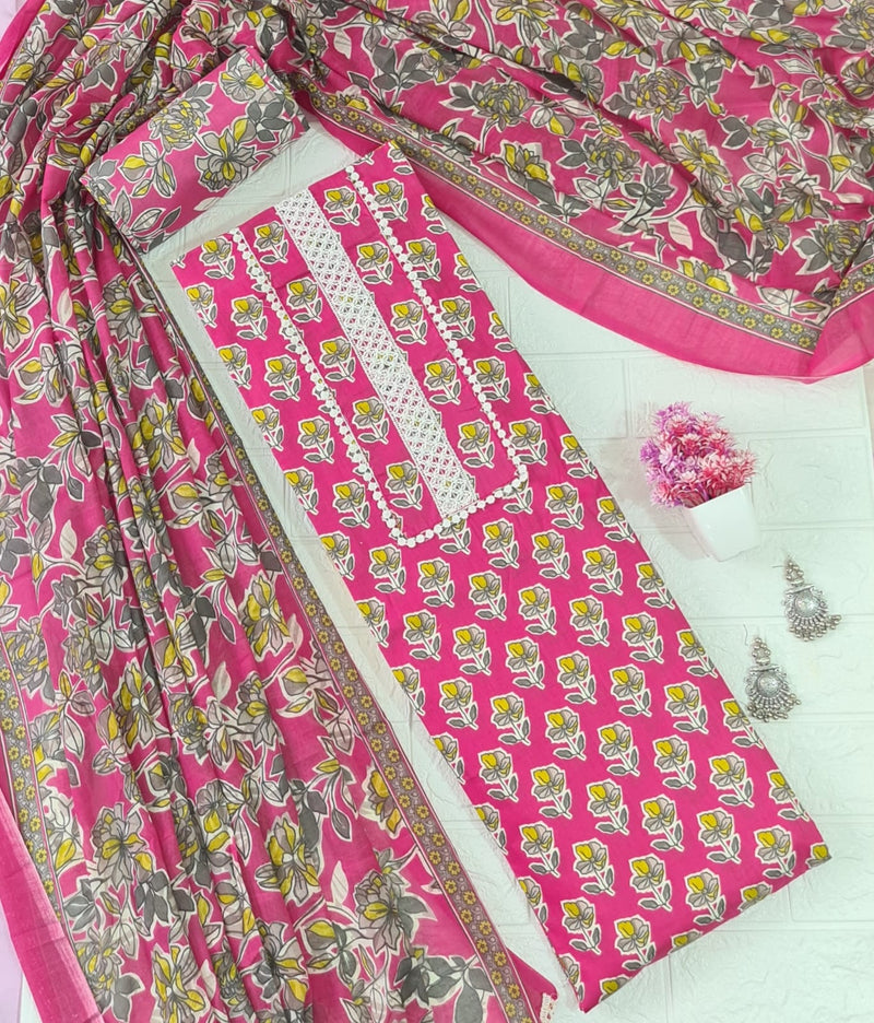 Modern Super Cotton Printed Unstiched Dress Material With Cotton Dupatta