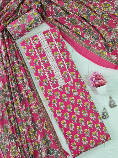 Modern Super Cotton Printed Unstiched Dress Material With Cotton Dupatta