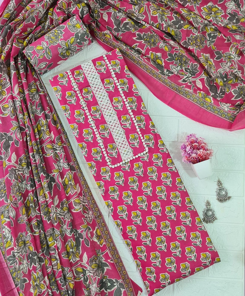 Modern Super Cotton Printed Unstiched Dress Material With Cotton Dupatta