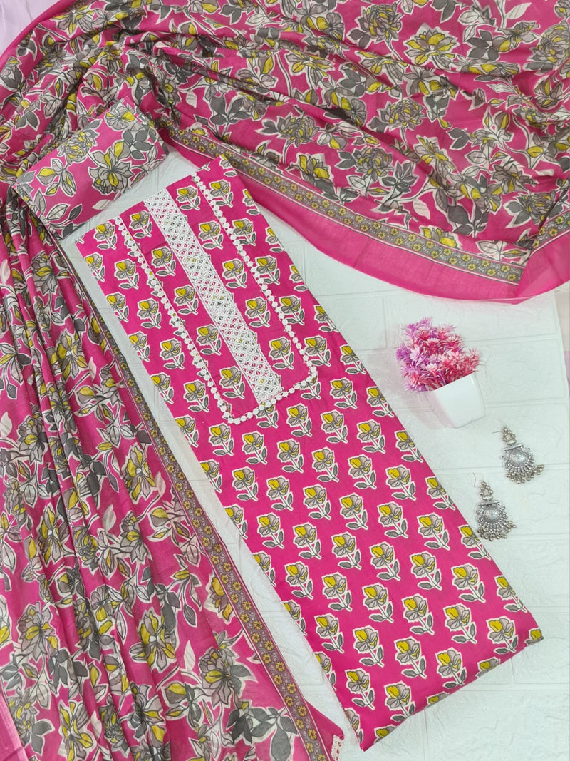 Modern Super Cotton Printed Unstiched Dress Material With Cotton Dupatta