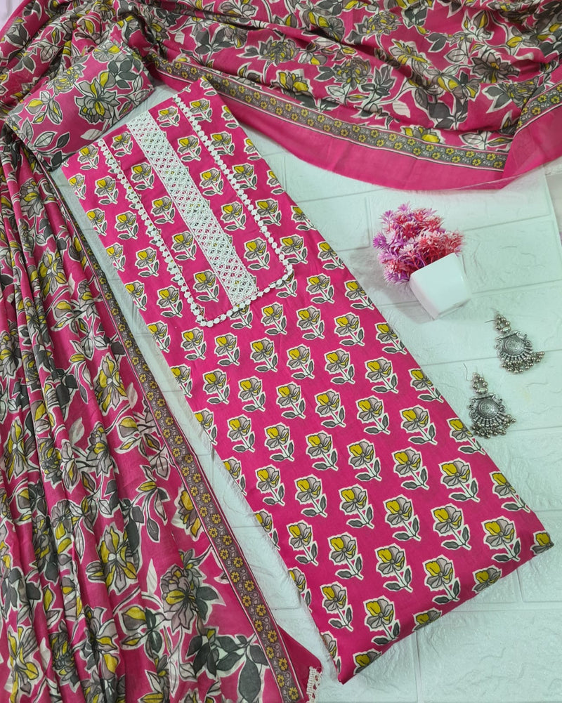 Modern Super Cotton Printed Unstiched Dress Material With Cotton Dupatta