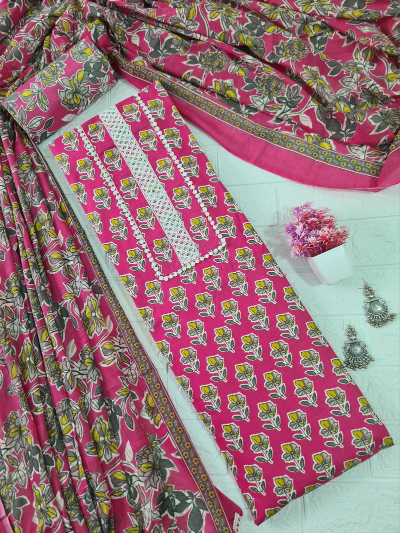 Modern Super Cotton Printed Unstiched Dress Material With Cotton Dupatta