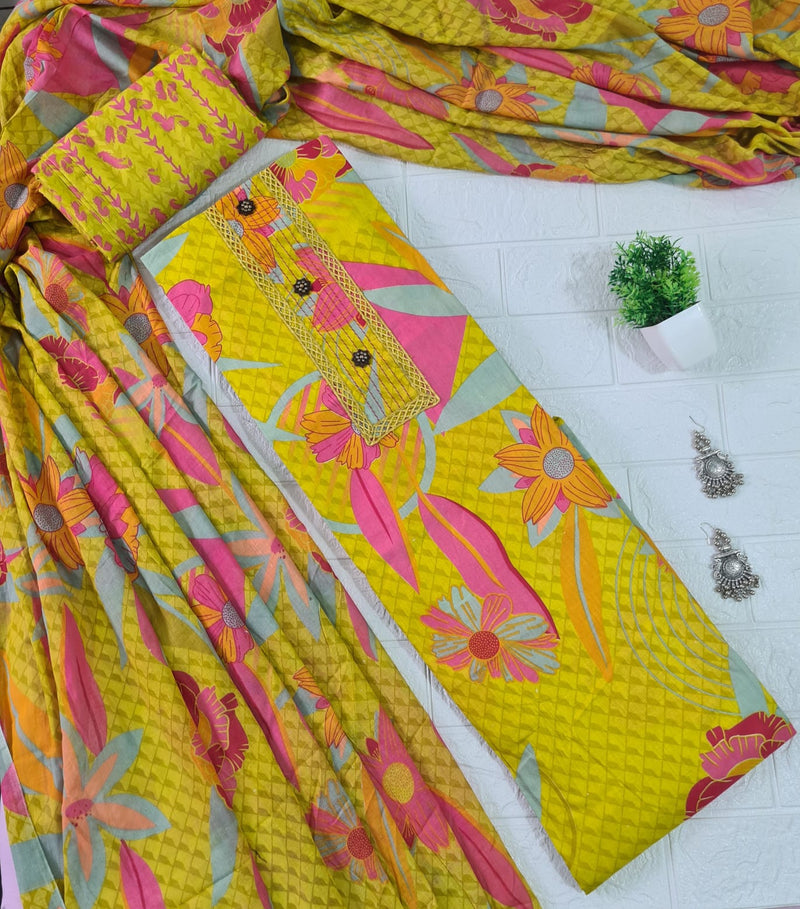 Modern Super Cotton Printed Unstiched Dress Material With Cotton Dupatta