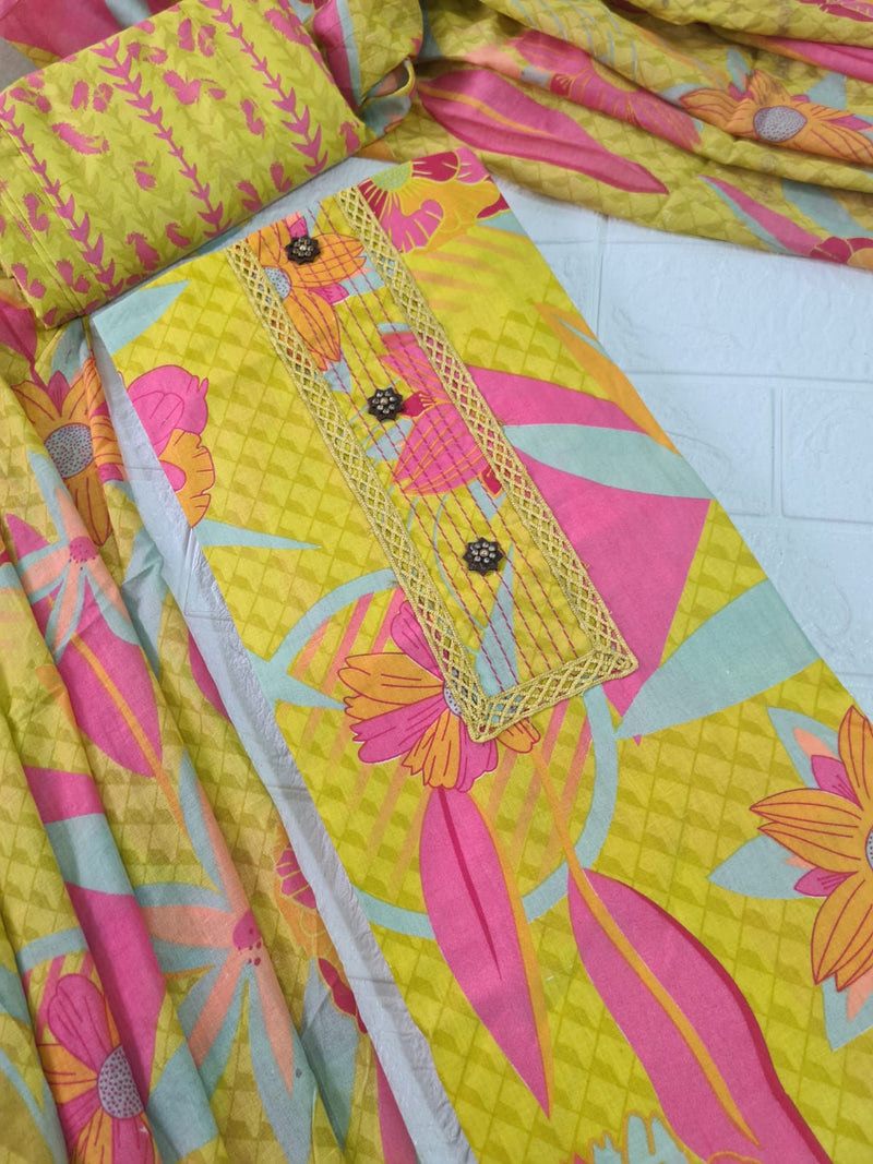 Modern Super Cotton Printed Unstiched Dress Material With Cotton Dupatta