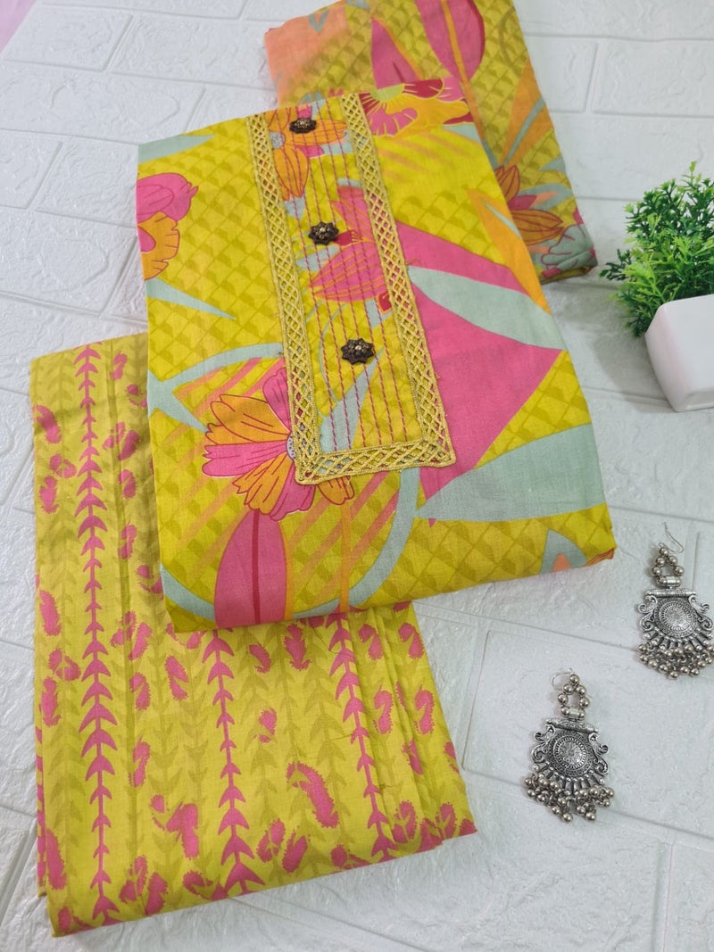 Modern Super Cotton Printed Unstiched Dress Material With Cotton Dupatta