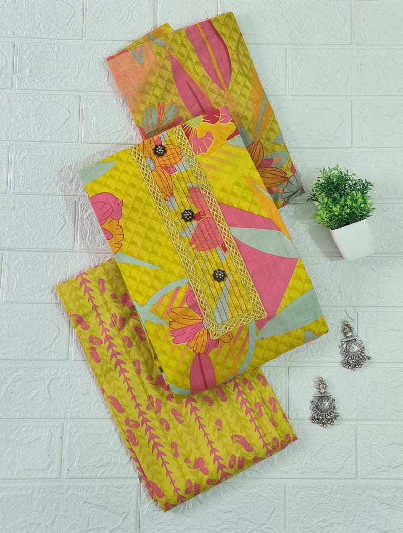 Modern Super Cotton Printed Unstiched Dress Material With Cotton Dupatta