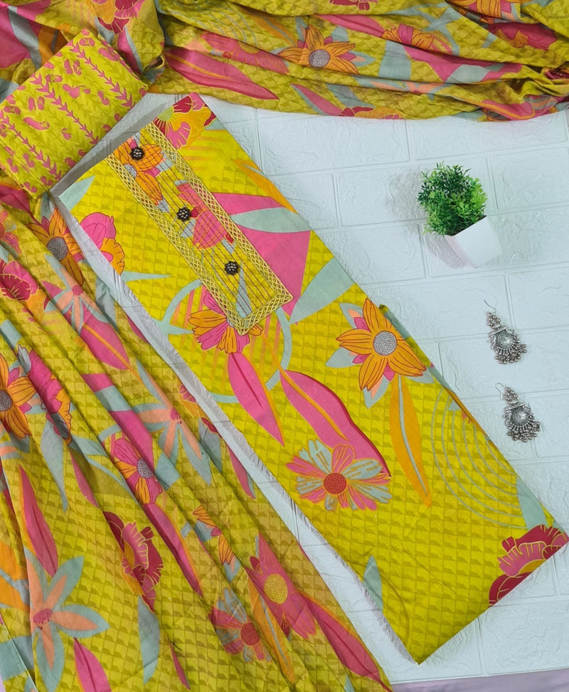 Modern Super Cotton Printed Unstiched Dress Material With Cotton Dupatta