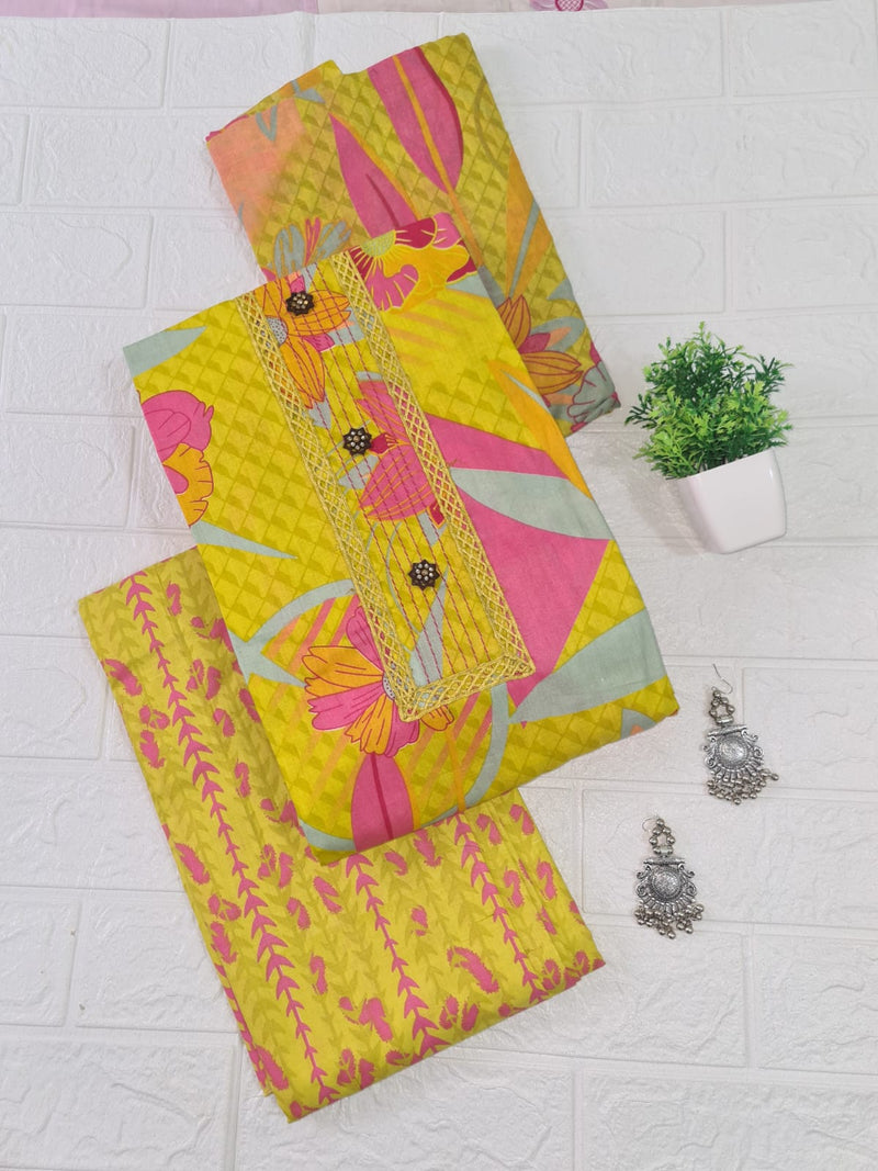 Modern Super Cotton Printed Unstiched Dress Material With Cotton Dupatta