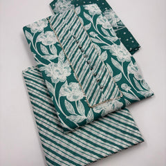 Morden Super Teal Green Floral Printed Cotton Kurta Set with Striped Pants & Dupatta