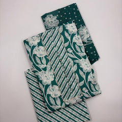 Morden Super Teal Green Floral Printed Cotton Kurta Set with Striped Pants & Dupatta
