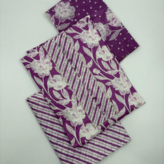 Morden Super Purple Floral Printed Cotton Kurta Set with Striped Pants & Dupatta