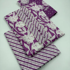 Morden Super Purple Floral Printed Cotton Kurta Set with Striped Pants & Dupatta