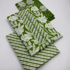 Morden Super Green Floral Printed Cotton Kurta Set with Striped Pants & Dupatta