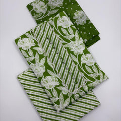 Morden Super Green Floral Printed Cotton Kurta Set with Striped Pants & Dupatta