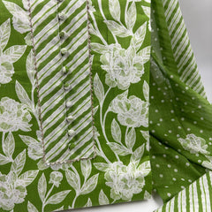 Morden Super Green Floral Printed Cotton Kurta Set with Striped Pants & Dupatta