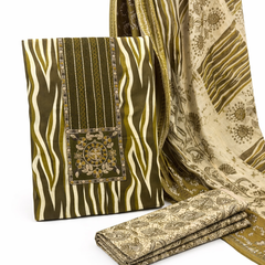 Morden Super Olive Green Printed Suit Set with Embroidered Panel & Designer Dupatta