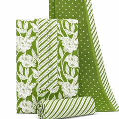 Morden Super Green Floral Printed Cotton Kurta Set with Striped Pants & Dupatta