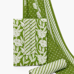 Morden Super Green Floral Printed Cotton Kurta Set with Striped Pants & Dupatta