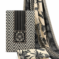 Morden Super Black & Beige Printed Dress Material with Chevron Pattern and Floral Dupatta