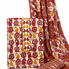 Morden Super Maroon Batik Printed Cotton Unstitched Suit Set with Dupatta