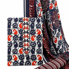 Morden Super Navy Blue Batik Printed Cotton Unstitched Suit Set with Dupatta