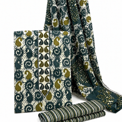 Morden Super Teal Green Batik Printed Cotton Unstitched Suit Set with Dupatta
