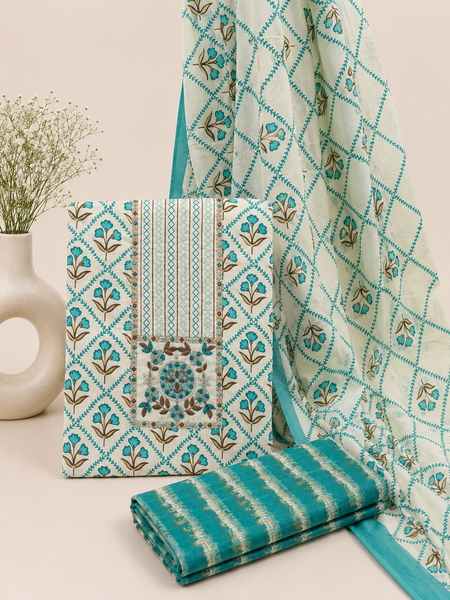 Modern Super Cotton Printed Unstiched Dress Material With Cotton Dupatta