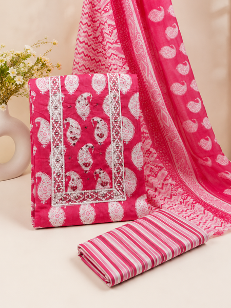 Modern Super Cotton Printed Unstiched Dress Material With Cotton Dupatta