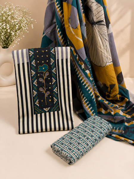 Modern Super Cotton Printed Unstiched Dress Material With Cotton Dupatta