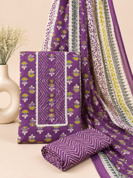 Modern Super Cotton Printed Unstiched Dress Material With Cotton Dupatta