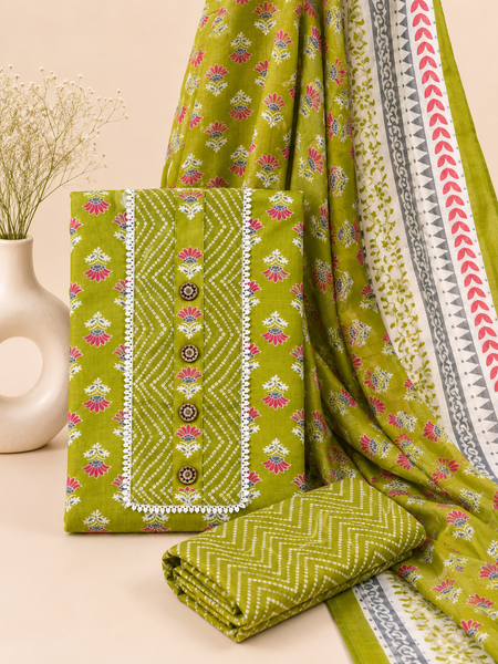 Modern Super Cotton Printed Unstiched Dress Material With Cotton Dupatta