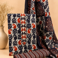 Morden Super Navy Blue Batik Printed Cotton Unstitched Suit Set with Dupatta