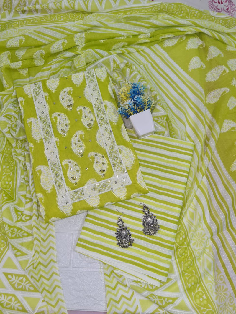 Modern Super Cotton Printed Unstiched Dress Material With Cotton Dupatta