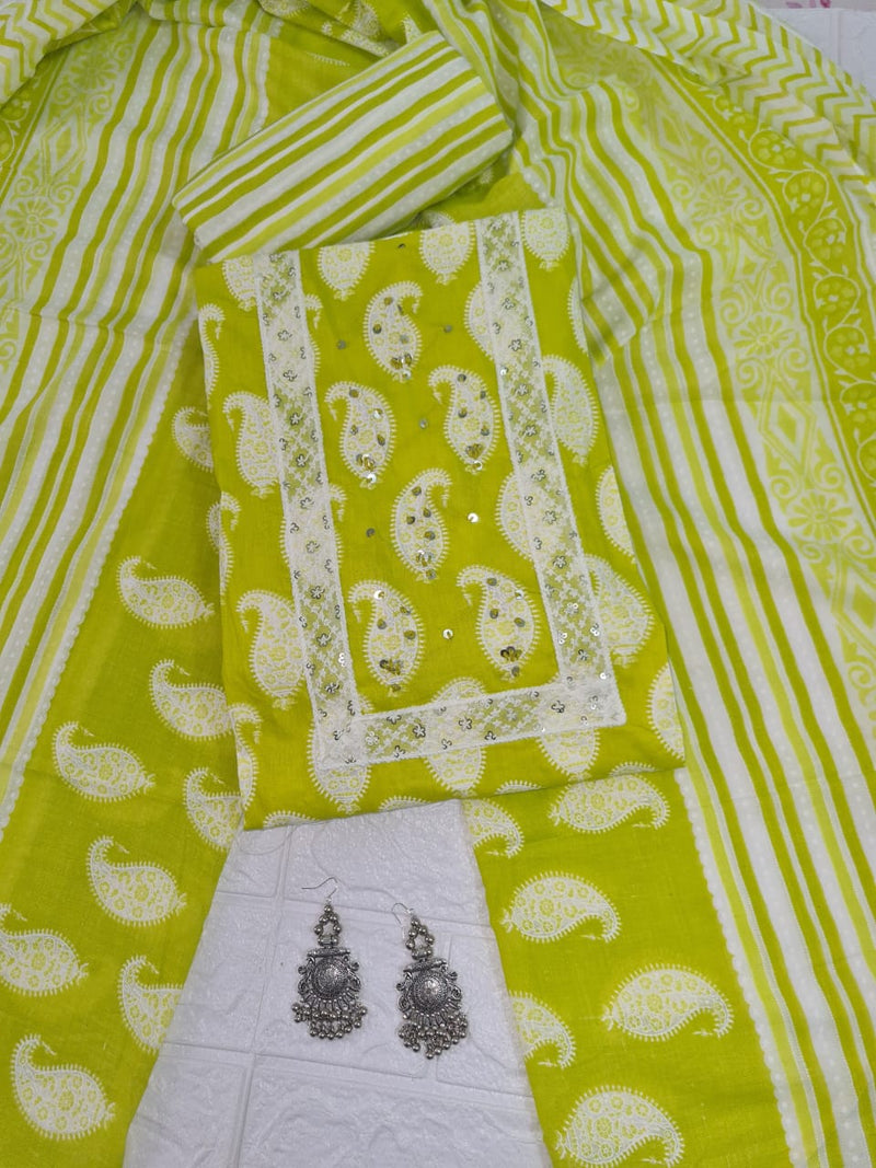 Modern Super Cotton Printed Unstiched Dress Material With Cotton Dupatta
