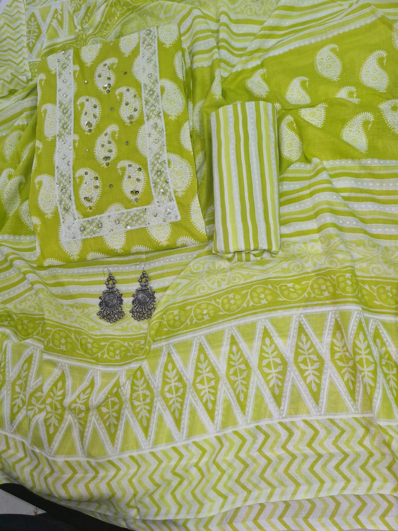 Modern Super Cotton Printed Unstiched Dress Material With Cotton Dupatta