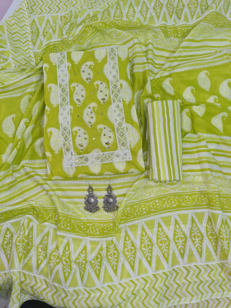 Modern Super Cotton Printed Unstiched Dress Material With Cotton Dupatta