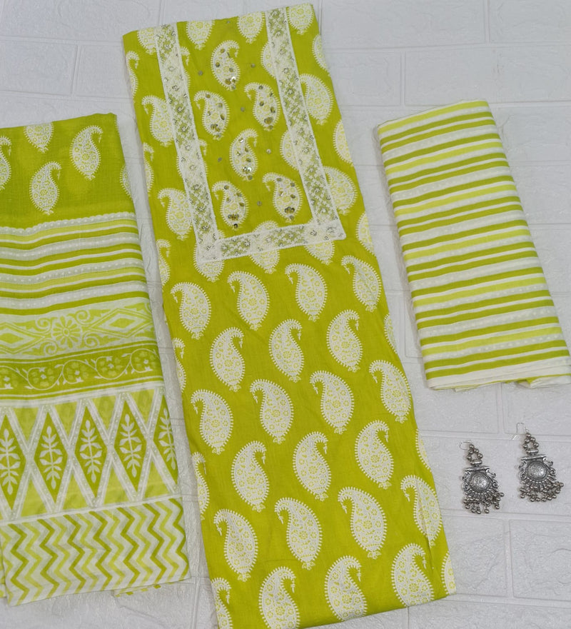 Modern Super Cotton Printed Unstiched Dress Material With Cotton Dupatta