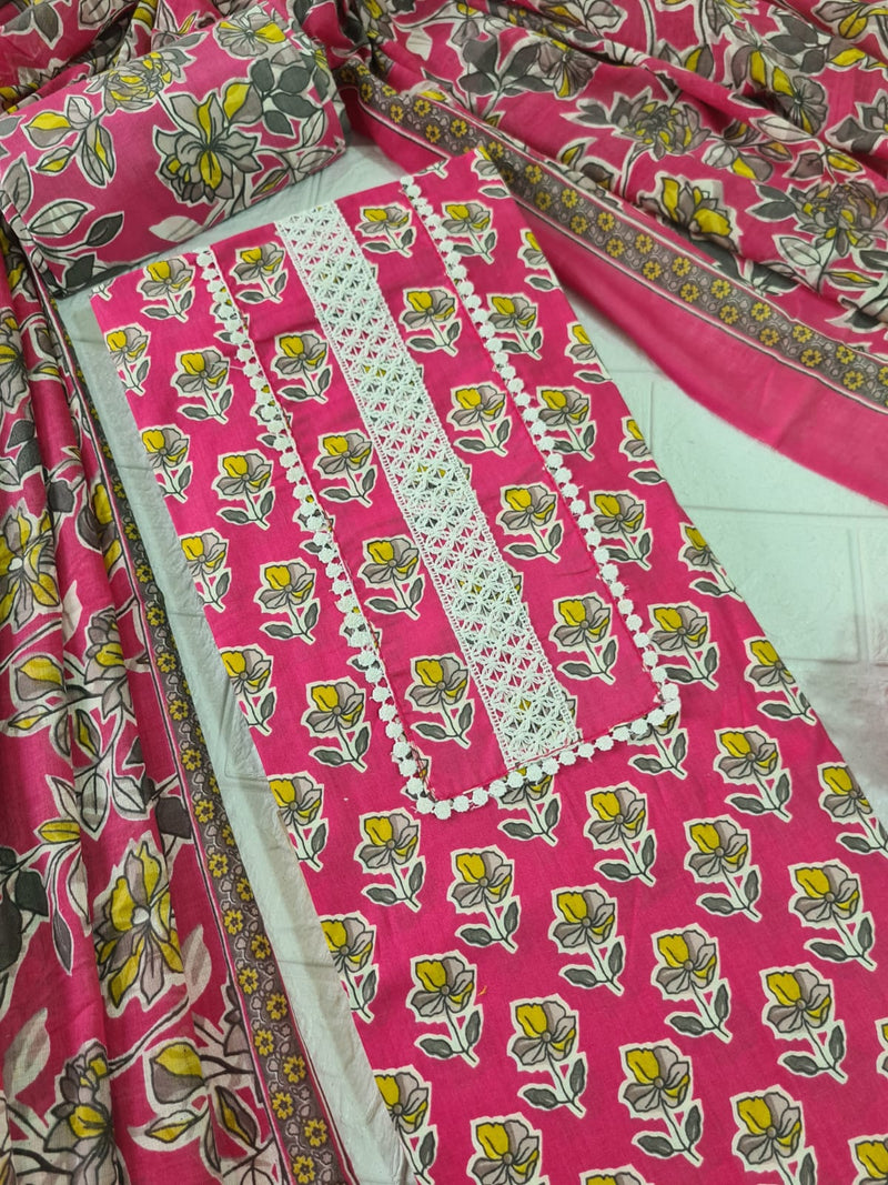 Modern Super Cotton Printed Unstiched Dress Material With Cotton Dupatta