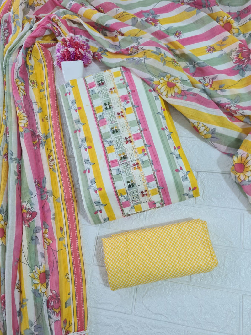 Modern Super Cotton Printed Unstiched Dress Material With Cotton Dupatta