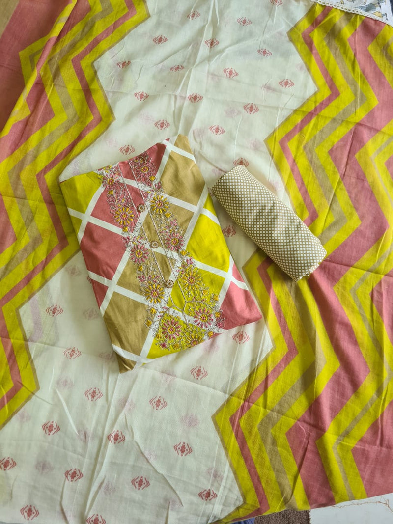 Modern Super Cotton Printed Unstiched Dress Material With Cotton Dupatta