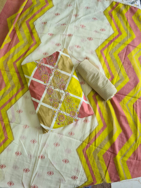 Modern Super Cotton Printed Unstiched Dress Material With Cotton Dupatta