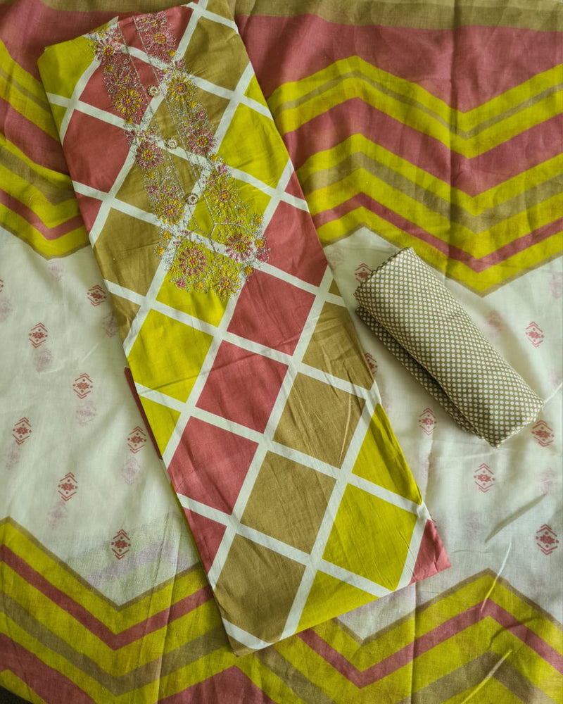 Modern Super Cotton Printed Unstiched Dress Material With Cotton Dupatta