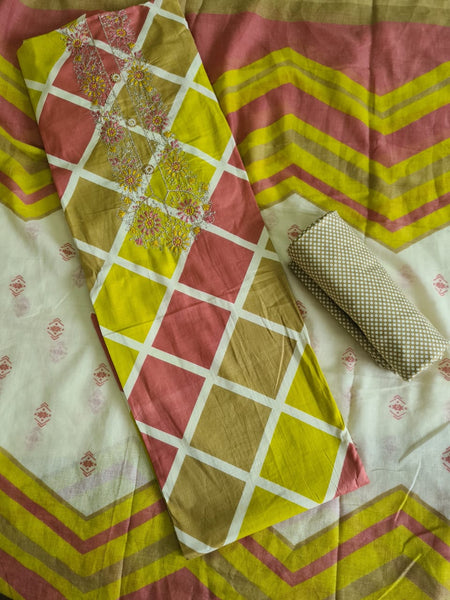 Modern Super Cotton Printed Unstiched Dress Material With Cotton Dupatta