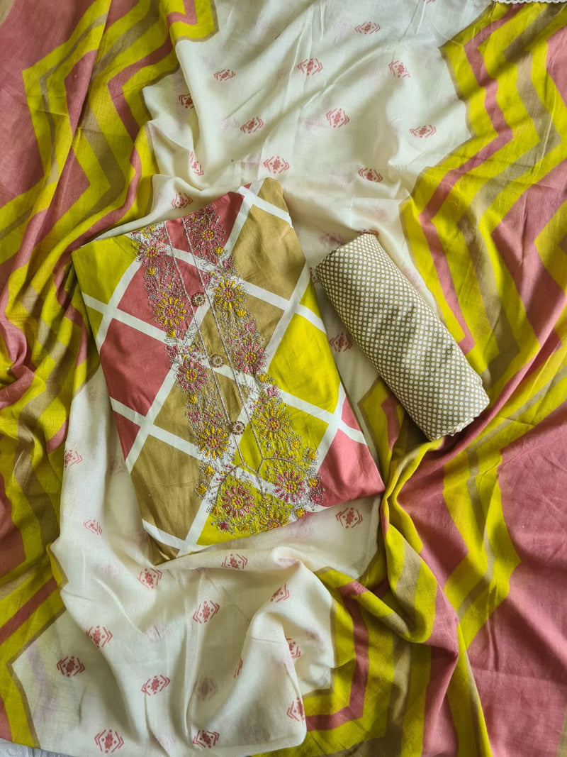 Modern Super Cotton Printed Unstiched Dress Material With Cotton Dupatta